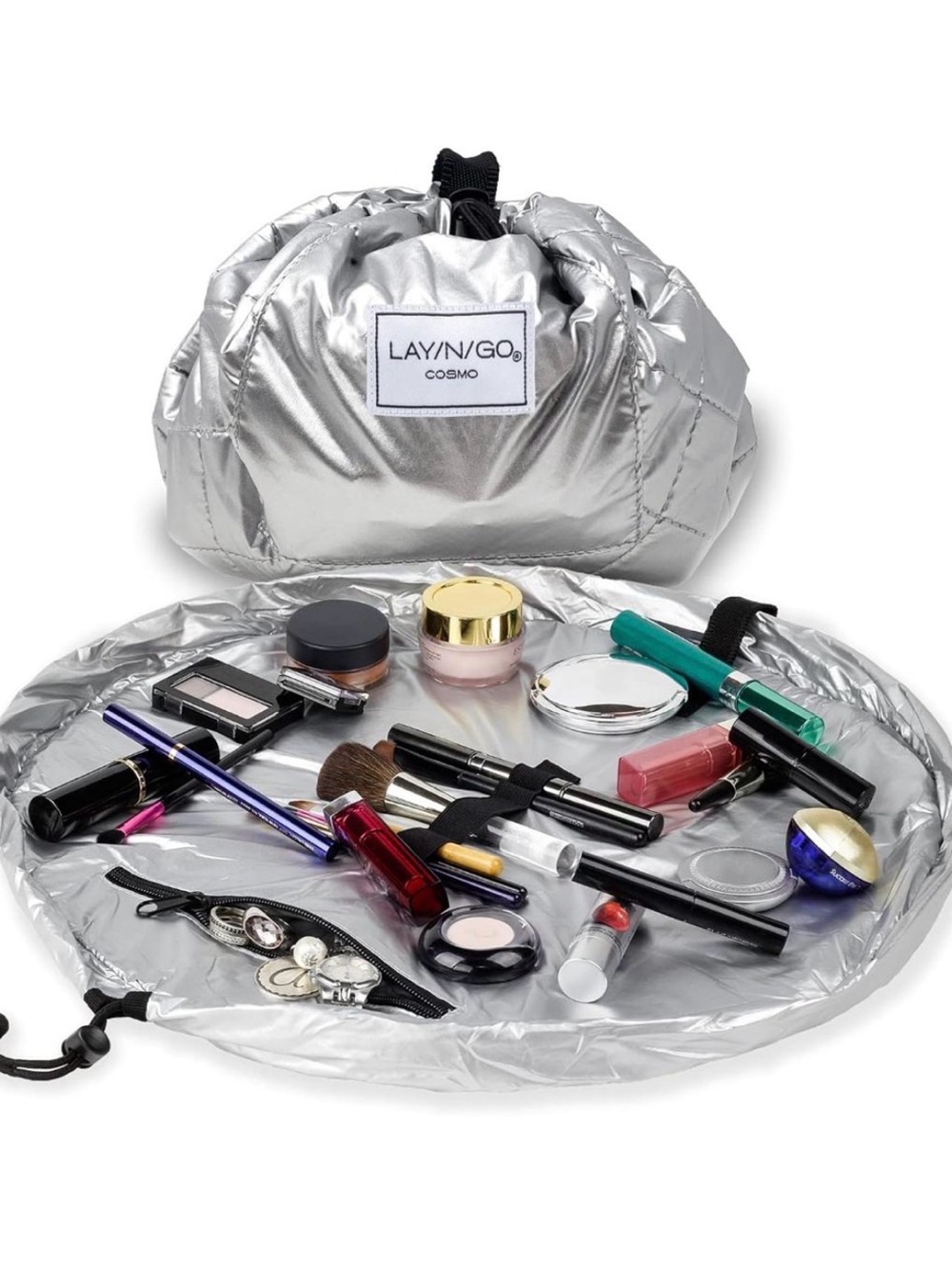Lay-n-Go Cosmo Layflat Cosmetic & Makeup Bag Organizer, 20 in, Metallic Silver